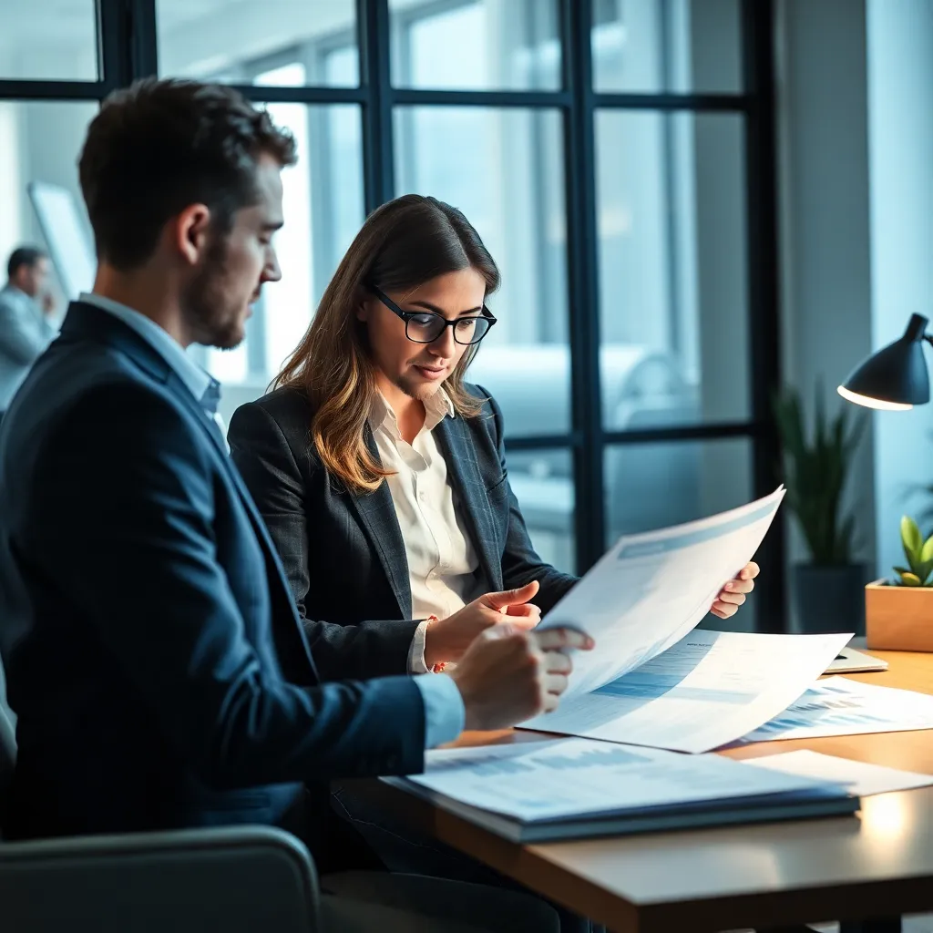 Accountant analyseert financiële rapportages met klant