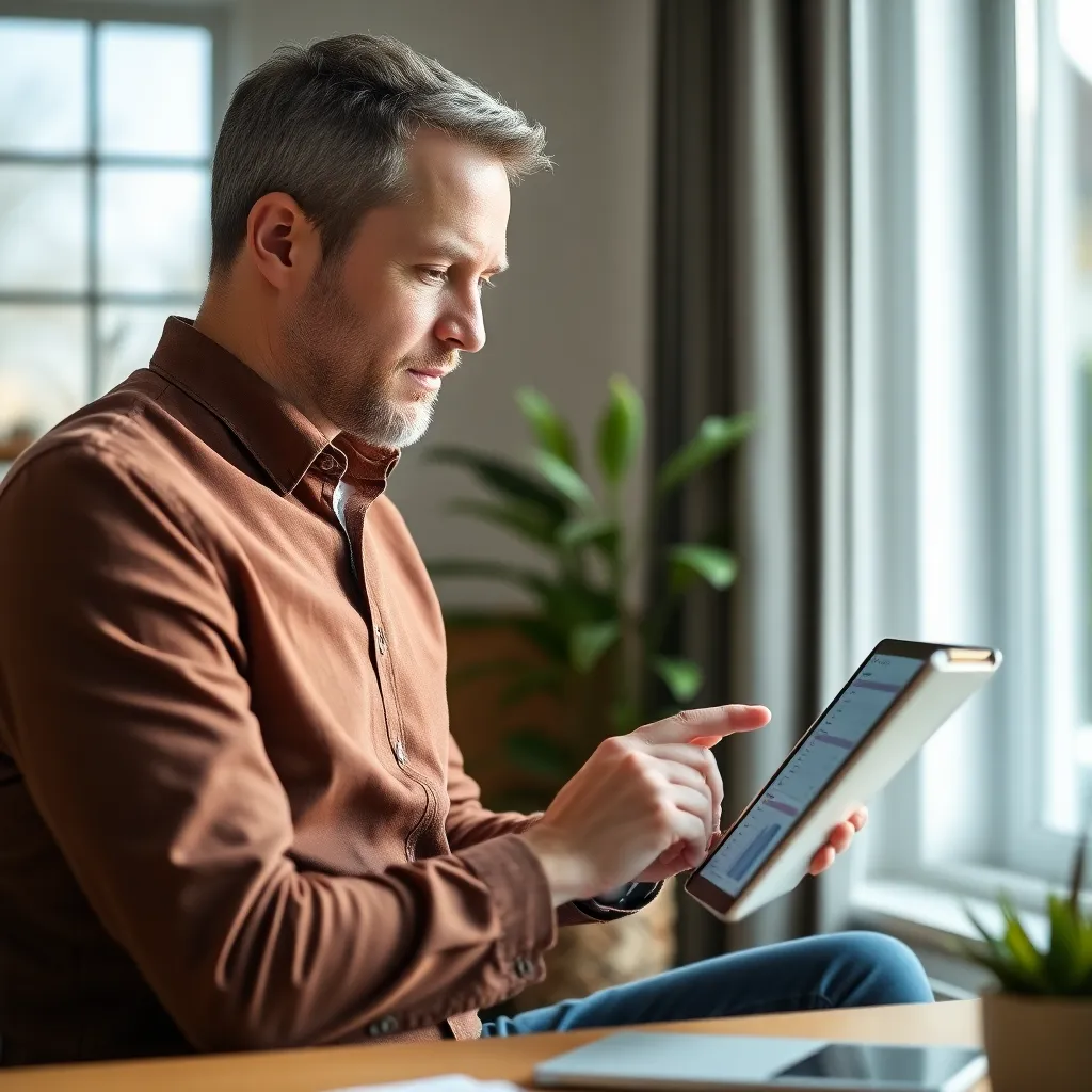 Ondernemer gebruikt financiële software op tablet voor cashflow monitoring